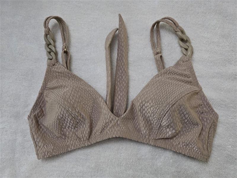 NWT Robin Piccone XS Chain Tan Snake Skin Bikini Swim Top 128465