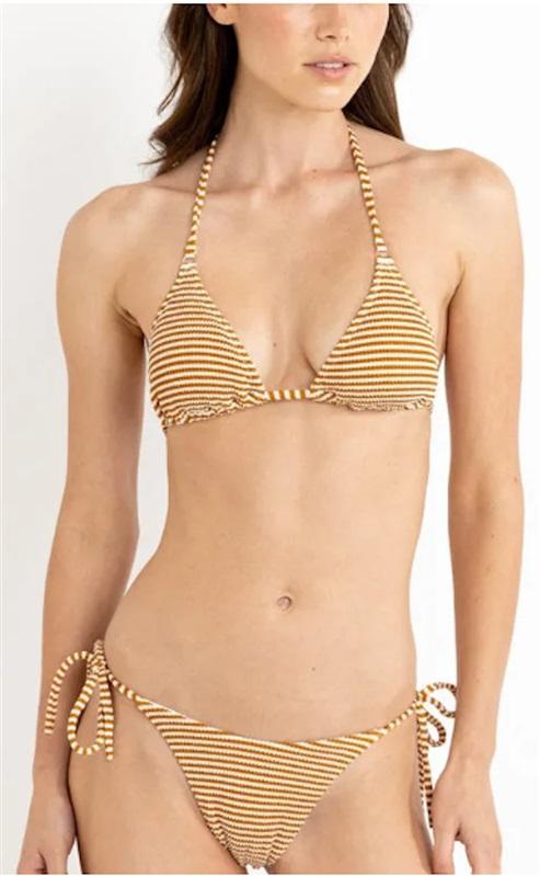 NWT Wet LA S Tumeric Stripe Swim Set Tie Side Bikini Top Bottom 128467