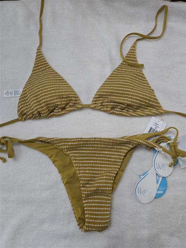 NWT Wet LA S Tumeric Stripe Swim Set Tie Side Bikini Top Bottom 128467