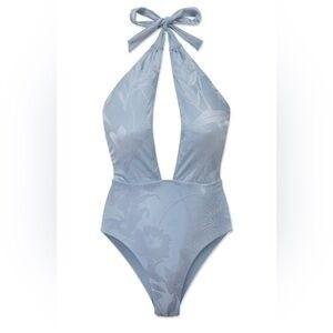 NWT Wet LA XS Luxe Yacht Carrie 1PC Deep V Swimsuit Soft Blue