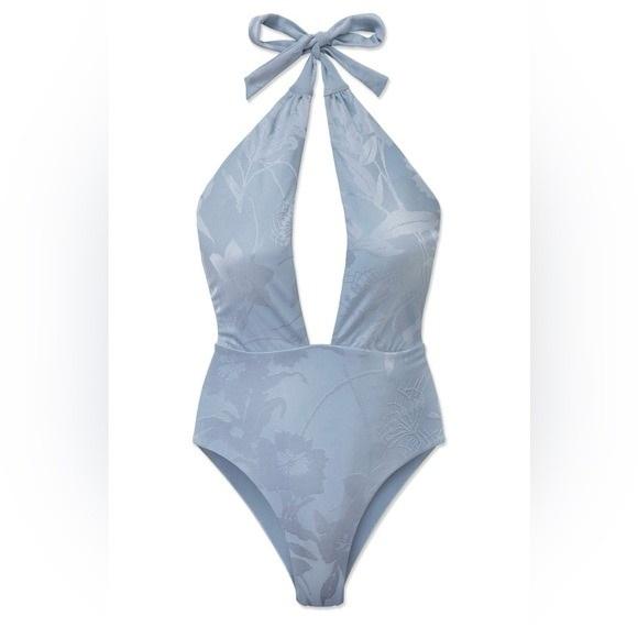 NWT Wet LA XS Luxe Yacht Carrie 1PC Deep V Swimsuit Soft Blue