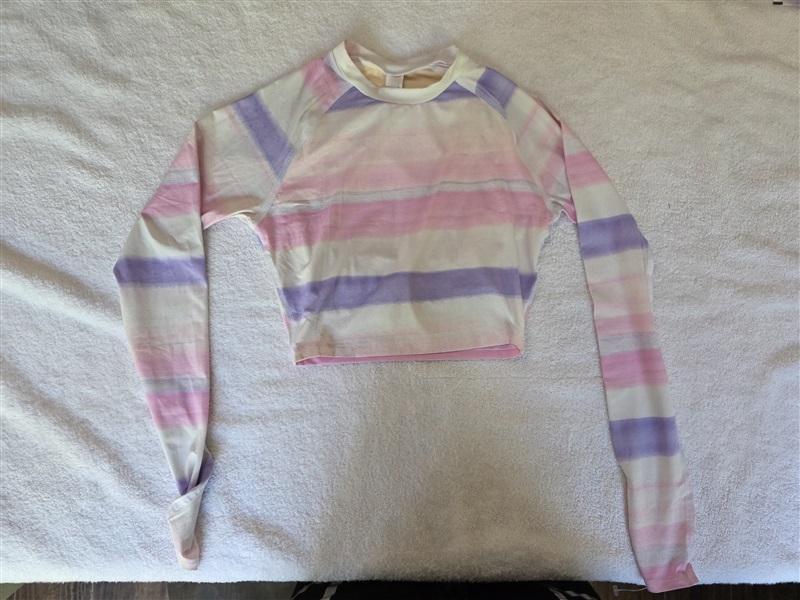 NWT Wet LA XS Watercolor Stripe Rash Guard Long Sleeve Bikini Swim Top 128477