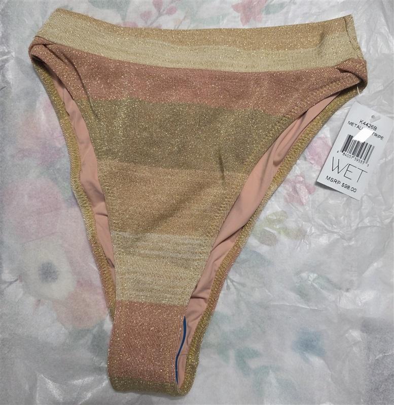 NWT Wet LA XS Metallic Stripe Hi Rise Swim Bikini Bottom 128488