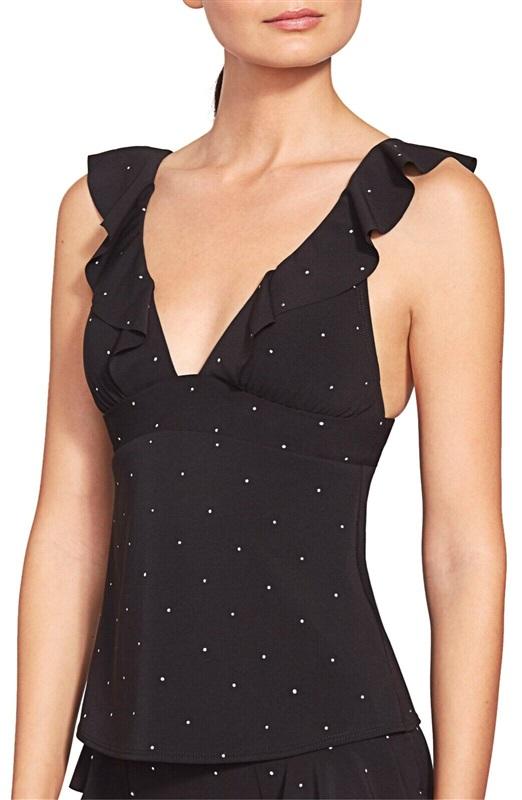 NWT Robin Piccone Lina S Black White Ruffle Tankini Top 128489