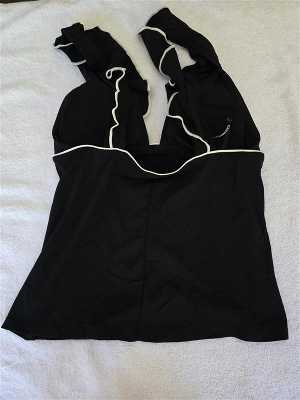 NWT Robin Piccone Lina S Black White Ruffle Tankini Top 128489