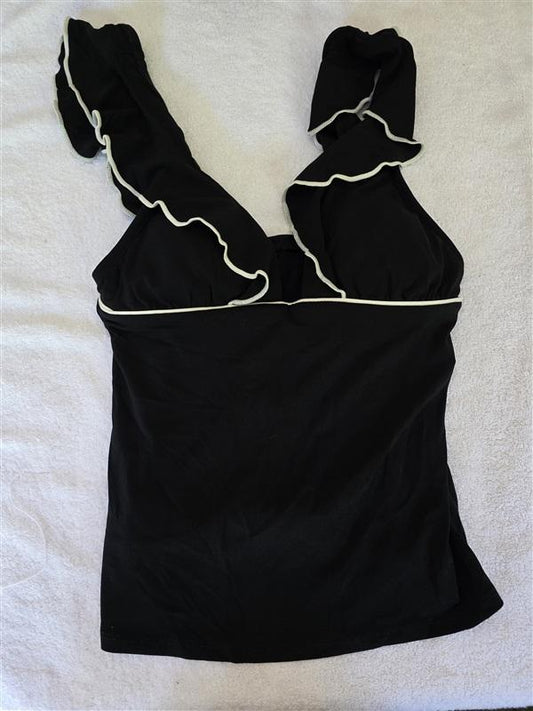NWT Robin Piccone Lina S Black White Ruffle Tankini Top 128489