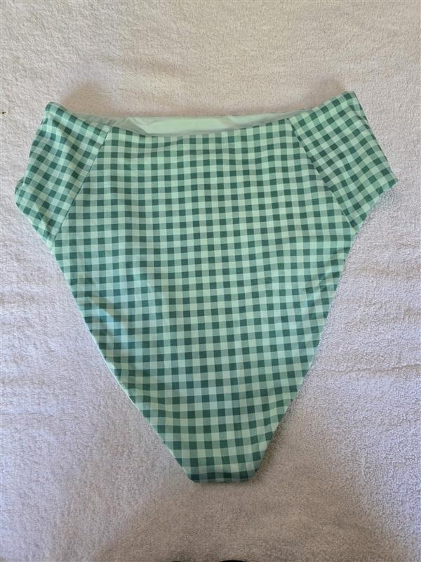 NWT Wet LA L Green Gingham Hi Rise Swim Bikini Bottom 128492