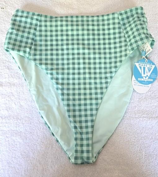 NWT Wet LA L Green Gingham Hi Rise Swim Bikini Bottom 128492
