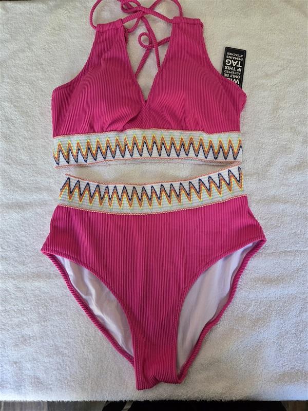 NWT BMJL M Push Up Top High Waist Bottom Bikini Set Hot Pink 128495