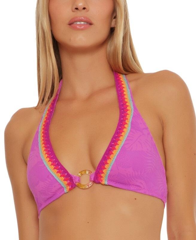 NWT Trina Turk 8 Tulum Jacquard Halter Bikini Top Pink 128499
