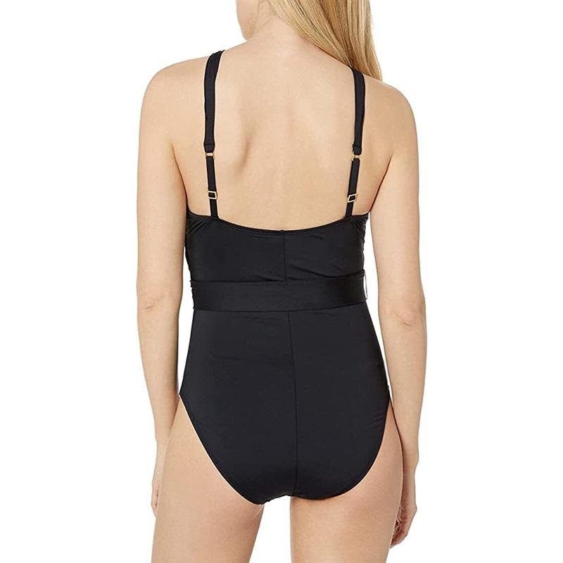 NWT La Blanca 6 Island Goddess High Neck 1PC Black Swimsuit 128501