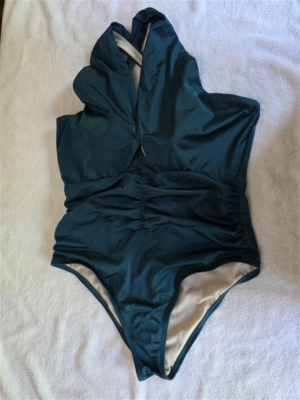 NWOT Swimsuits For All 16 High Neck Wrap Shimmer Green 1PC Swimsuit 128503