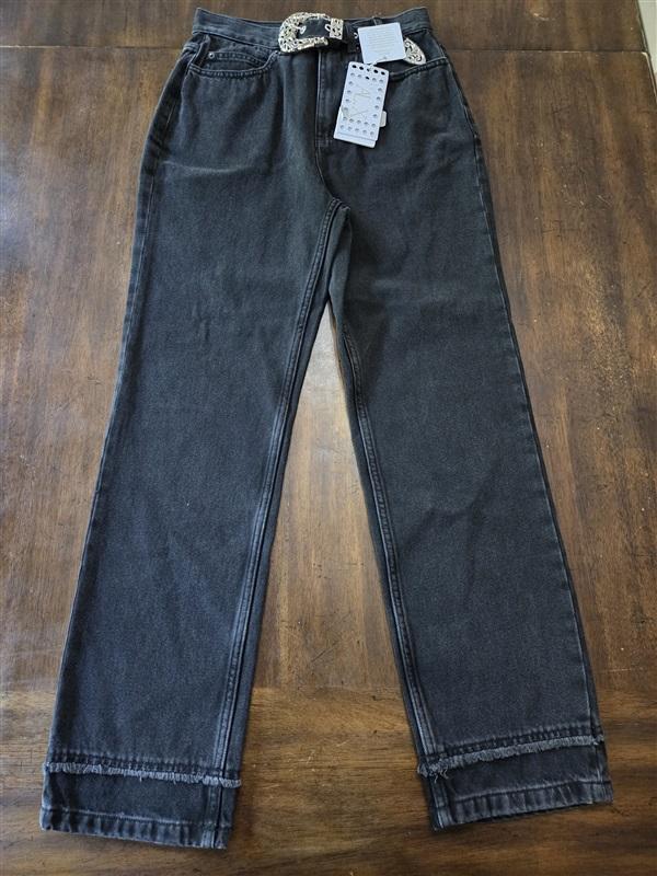 NWT Le' AL.X 26 High Rise Straight Leg Western 5-Pocket Jeans Black 128512