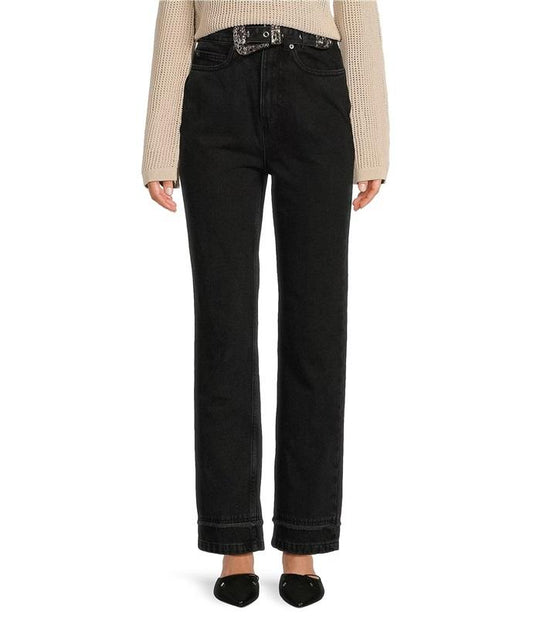 NWT Le' AL.X 30 High Rise Straight Leg Western 5-Pocket Jeans Black 128513