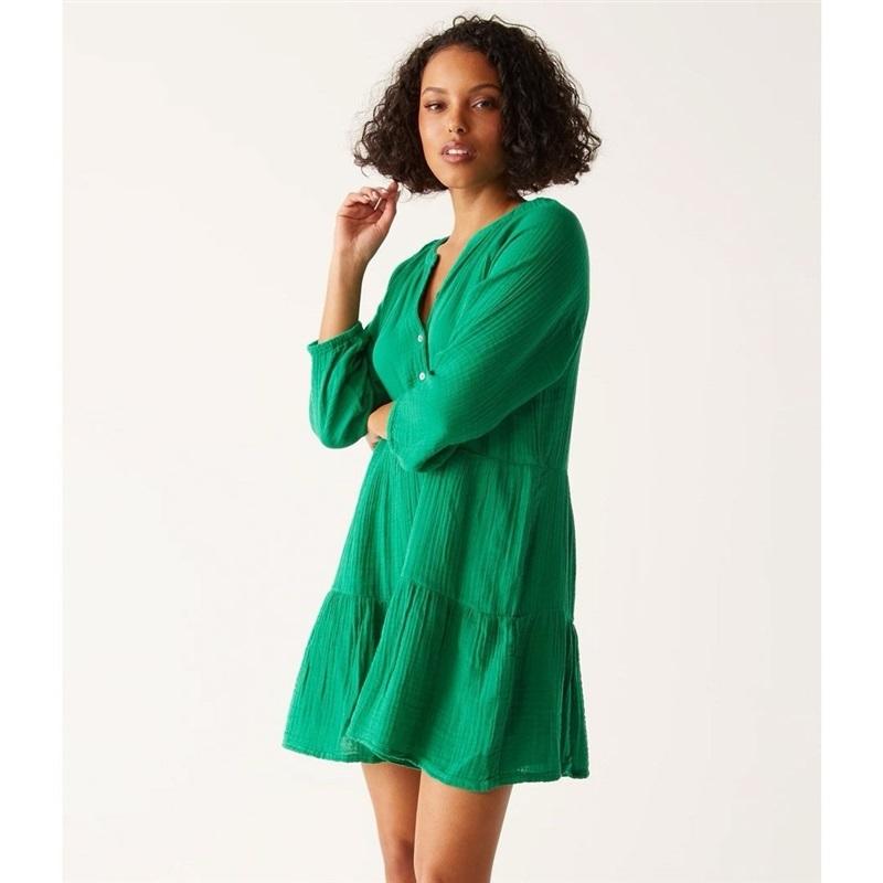 NWOTD Michael Stars XS Sonia Gauze Tiered Crinkle Dress Green 128522