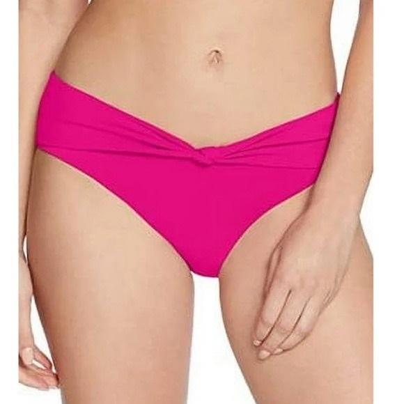 NWOT Robin Piccone L Hot Pink Knot Front Bikini Swim Bottoms 128528