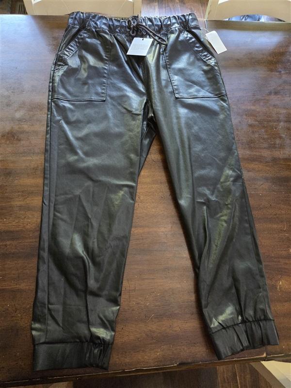 NWT Cloth & Stone XL Faux Leather Jogger Pants Black 128539