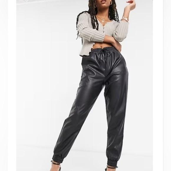 NWT Cloth & Stone XL Faux Leather Jogger Pants Black 128539