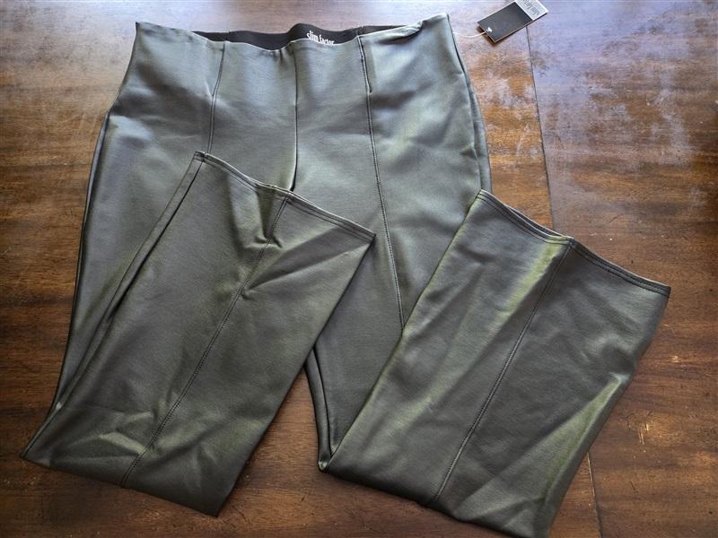 NWT Slim Factor XL Faux Leather Flare Leg Pants Black 128542