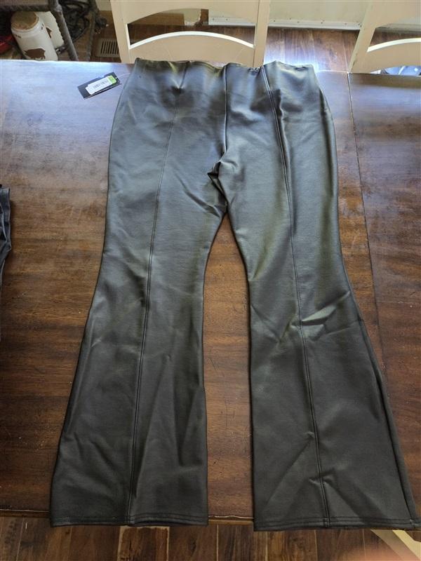 NWT Slim Factor XL Faux Leather Flare Leg Pants Black 128542