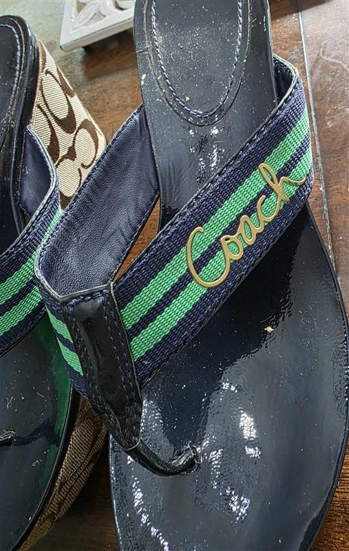 PO Coach 8.5 Gabriela Stripe Blue Green Logo Platform Sandals 128444