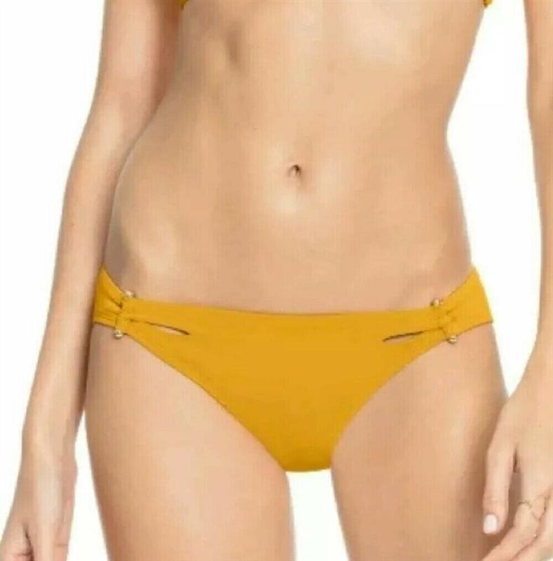 NWOT Robin Piccone XS Luca Mustard Yellow Bar Bell Bikini Bottom 128554