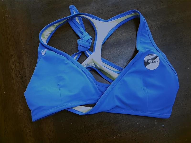 NWOT Asics S Racerback Reversible WRAP Sports Bra Blue Green 128556