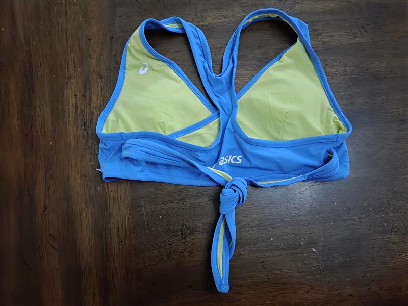 NWOT Asics S Racerback Reversible WRAP Sports Bra Blue Green 128556