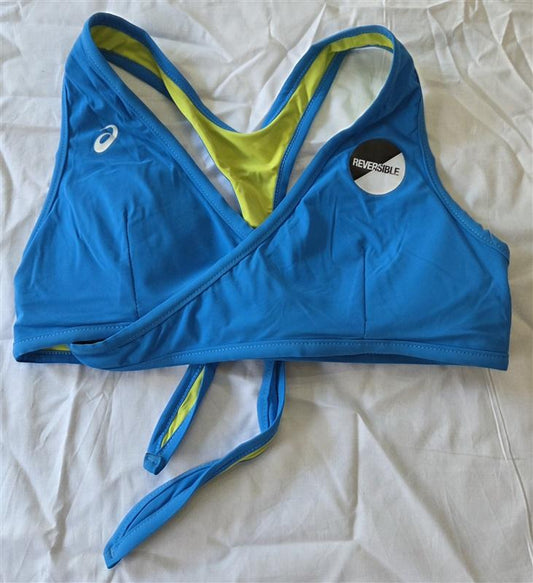 NWOT Asics S Racerback Reversible WRAP Sports Bra Blue Green 128556