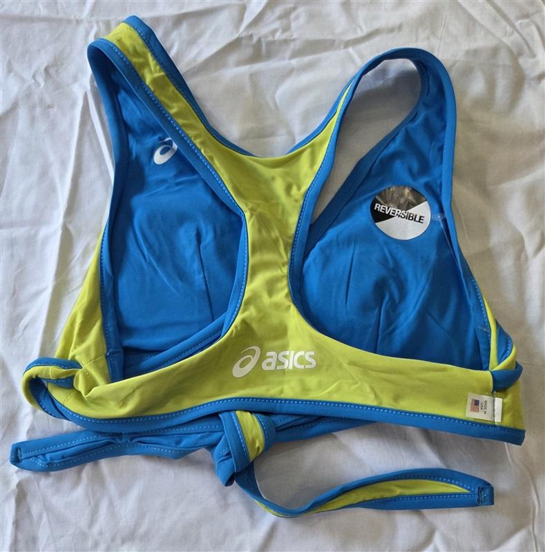 NWOT Asics S Racerback Reversible WRAP Sports Bra Blue Green 128556
