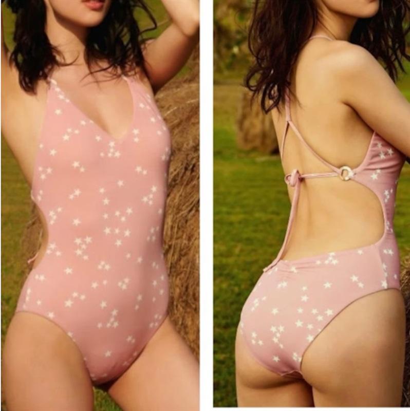 NWT Wet LA XL Rose Stars V Neck Lace Up 1PC Swimsuit 128564