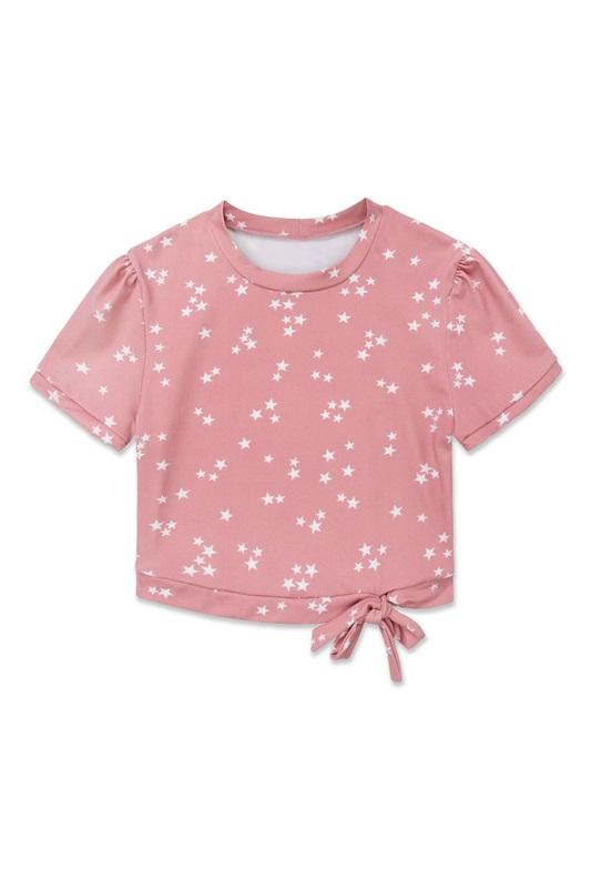 NWT Wet LA M Rose Stars Tie Front T Shirt Rash Guard Swim Top 128565