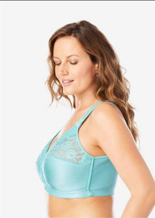 NWT Comfort Choice 40B Soft Cup Lace Back Hook Bra Easy Enhancer Aqua 128578
