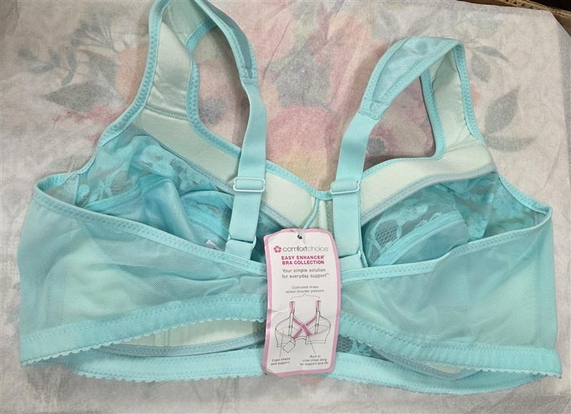 NWT Comfort Choice 40B Soft Cup Lace Back Hook Bra Easy Enhancer Aqua 128578