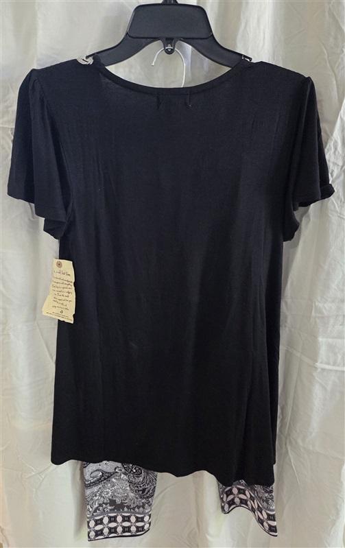 NWT One World XS Charming Art Black Silver Lace Top Legging Lounge set 128590