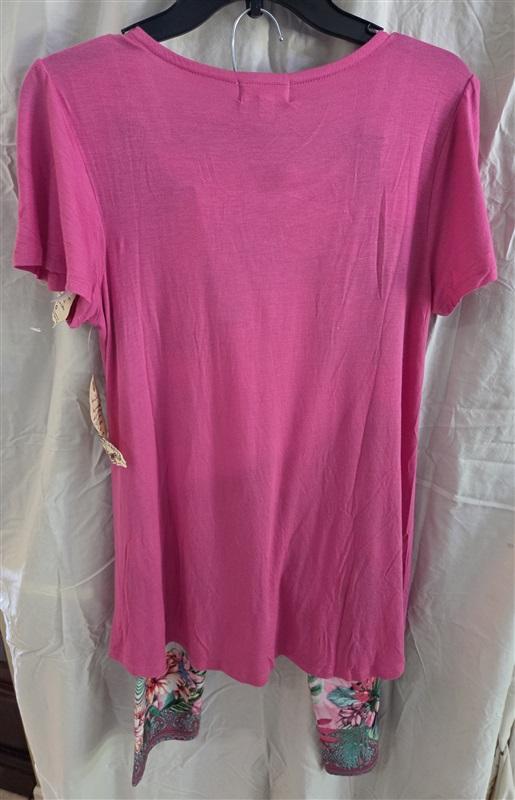 NWT One World XS Charming Art Pink Lace Top Tropical Legging Lounge set 128591