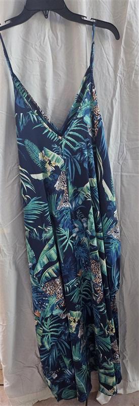 NWT Van Winkle 1X Jungle Cheetah Satin V-Neck Sleeveless Maxi Chemise 128593