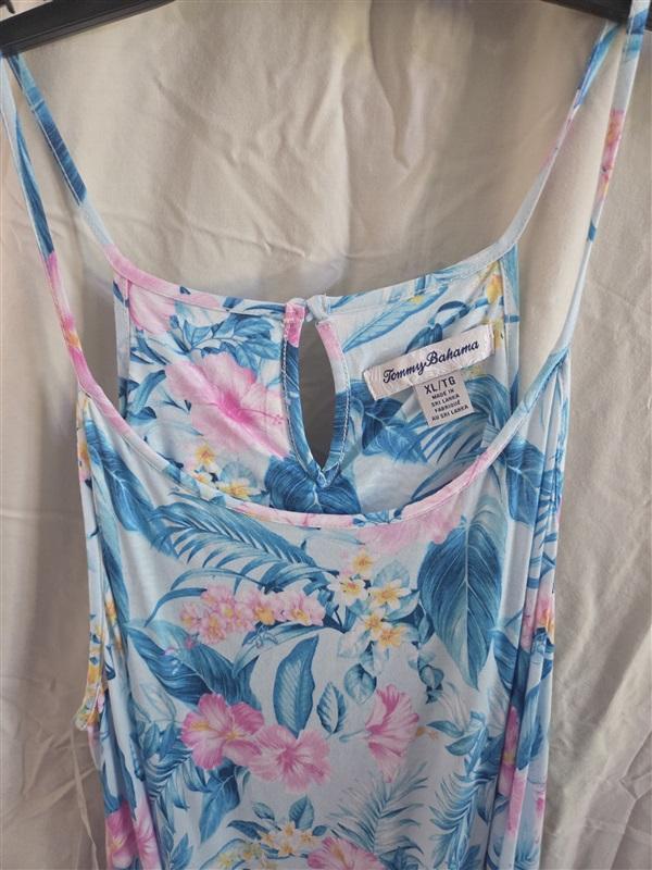 NWT Tommy Bahama XL Sleeveless Maxi Sleep Gown Blue Pink Tropical 128595