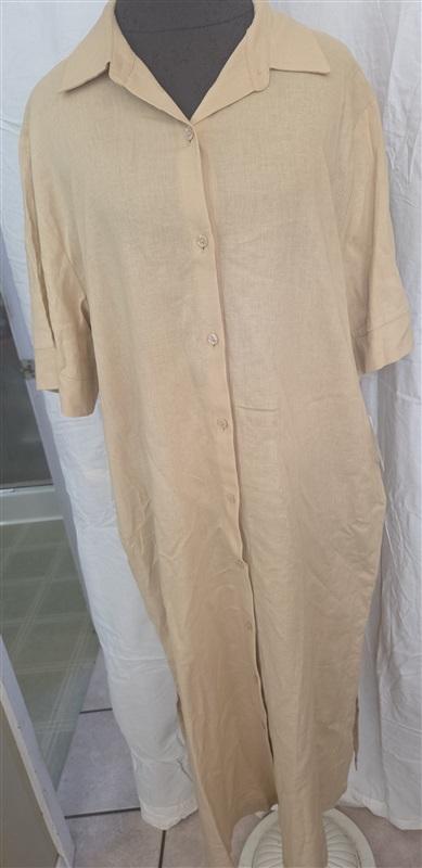 NWT NOTTIBIANCHE L Short Sleeve V-Neck Linen Blend Kaftan Dress Gold 128633