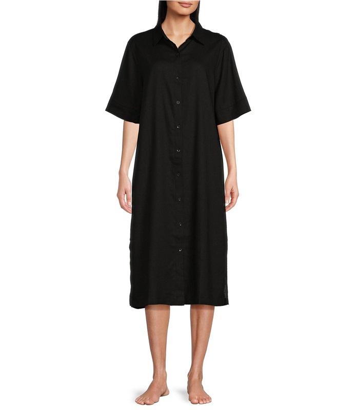 NWT NOTTIBIANCHE L Short Sleeve V-Neck Linen Blend Kaftan Dress Gold 128633