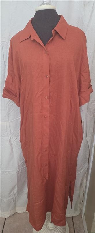 NWT NOTTIBIANCHE L Short Sleeve V-Neck Linen Blend Kaftan Dress Orange 128636
