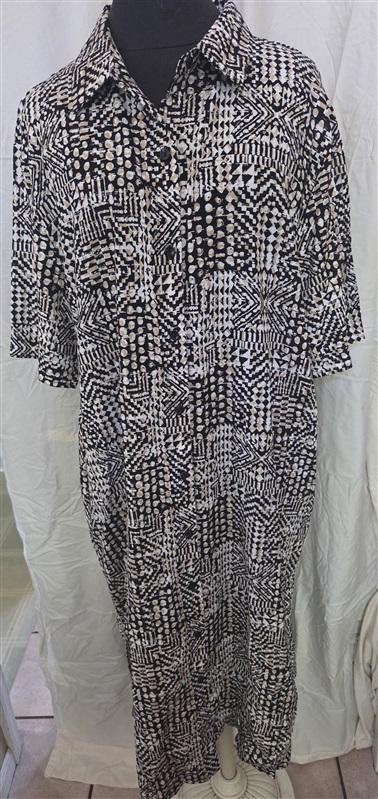NWT NOTTIBIANCHE L Short Sleeve V-Neck Linen Blend Kaftan Dress Geometric 128653