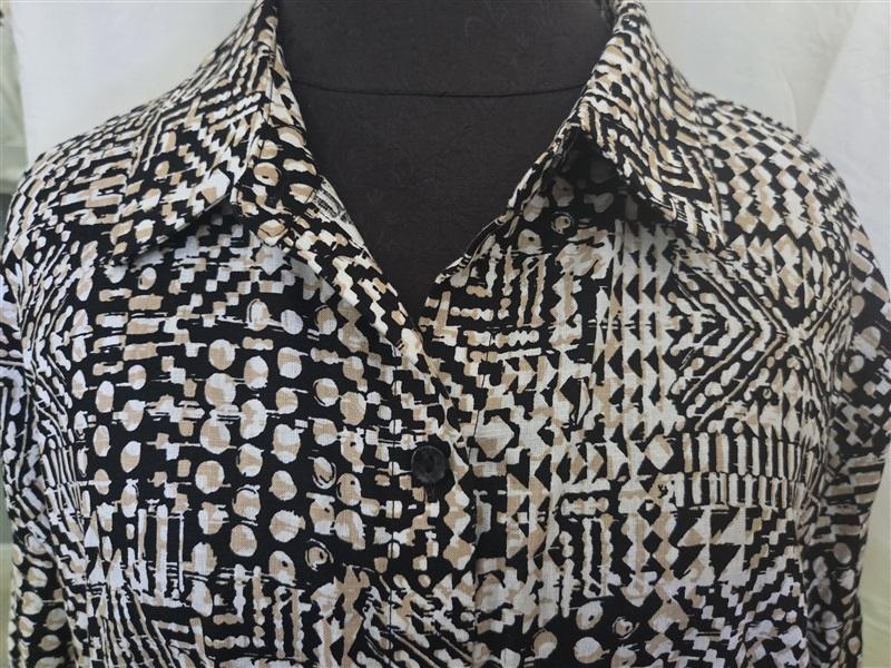 NWT NOTTIBIANCHE L Short Sleeve V-Neck Linen Blend Kaftan Dress Geometric 128653