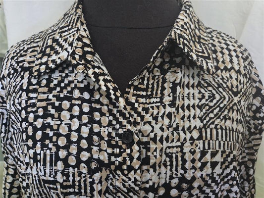 NWT NOTTIBIANCHE L Short Sleeve V-Neck Linen Blend Kaftan Dress Geometric 128653