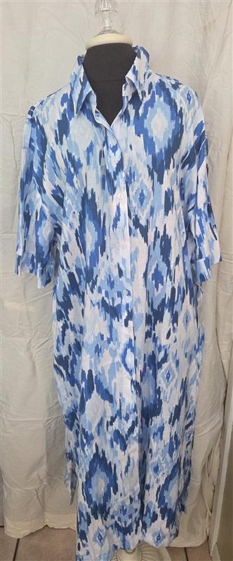 NWT NOTTIBIANCHE L Short Sleeve V-Neck Linen Blend Kaftan Dress Blue 128654