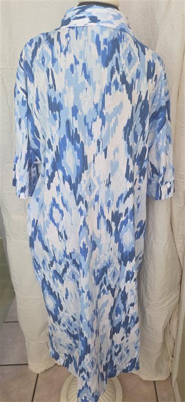 NWT NOTTIBIANCHE L Short Sleeve V-Neck Linen Blend Kaftan Dress Blue 128654