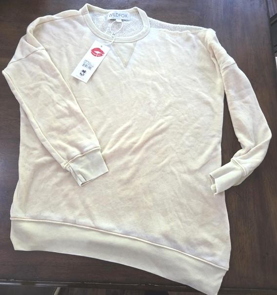 NWT Wildfox M Distressed Cold Shoulder Asymmetrical Sweatshirt Warm Sand #128658