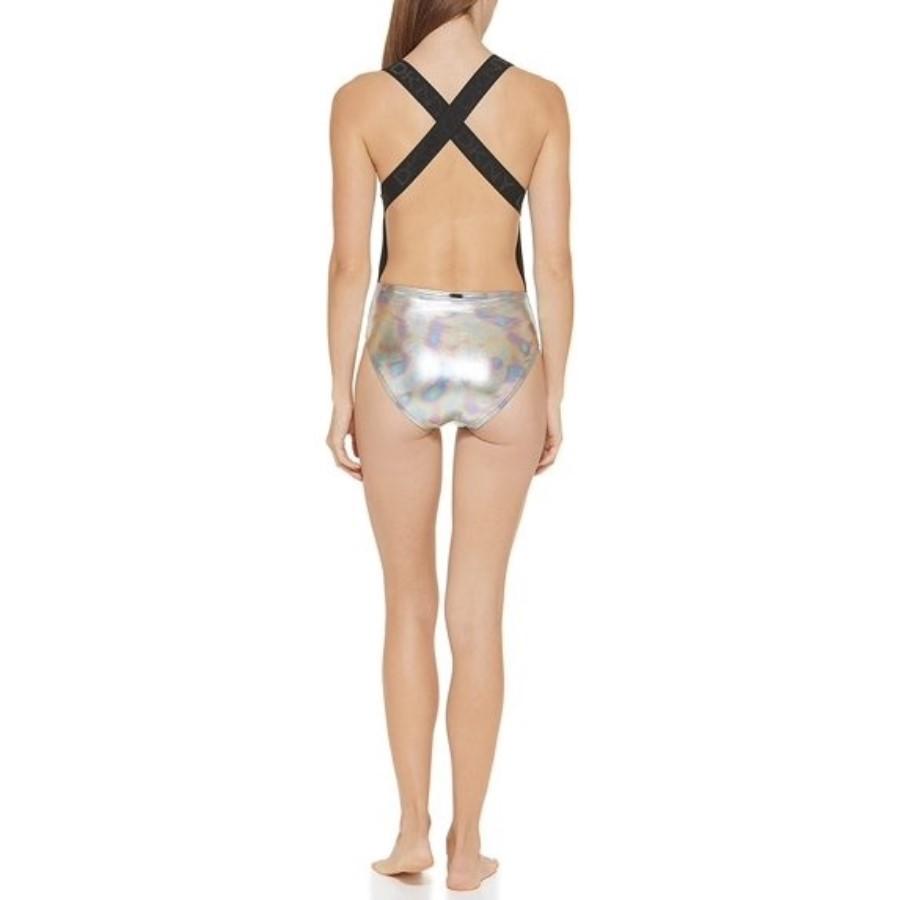 NWT DKNY M Metallic Iridescent Cross-Back 1PC Swimsuit #128660