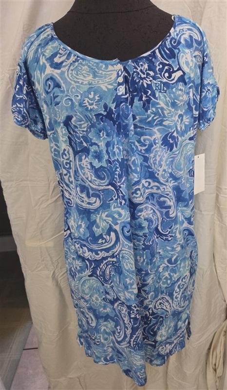 NWT Ralph Lauren S Short Sleeve Blue Paisley Nightgown 128680