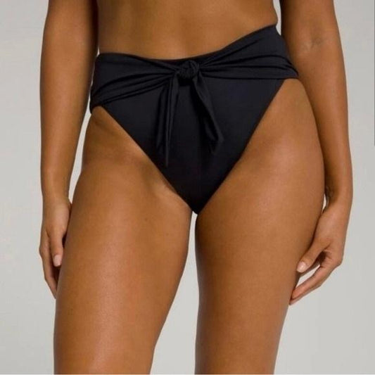 NWT Good American sz 0 SM Black Tie Front High Waist Bikini Bottom 128683
